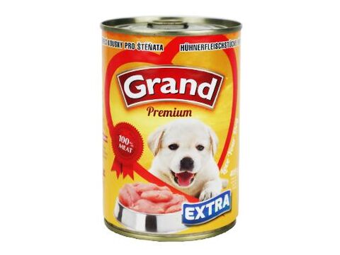 GRAND konzerva štěně Extra kuřecí kousky 405g
